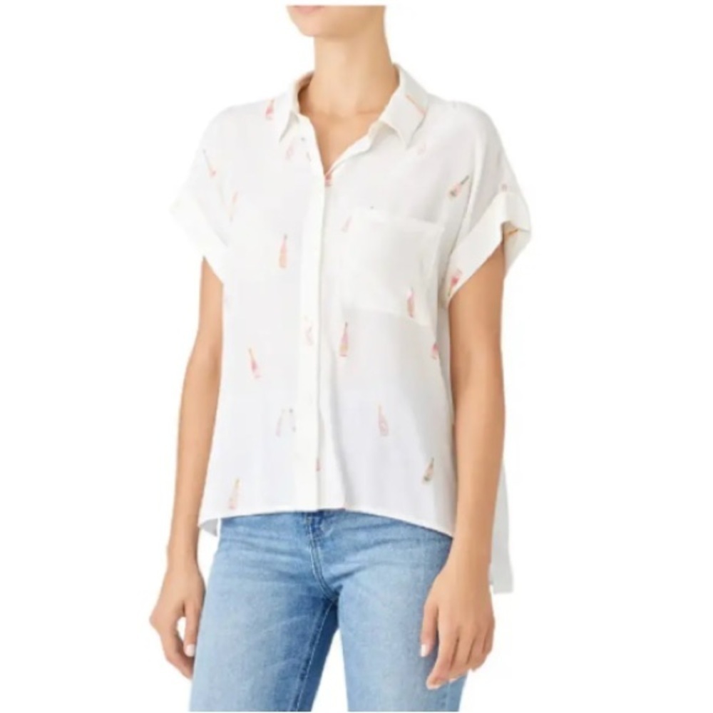 Rails Whitney novelty Rose bottle print short sleeved button up top. XS